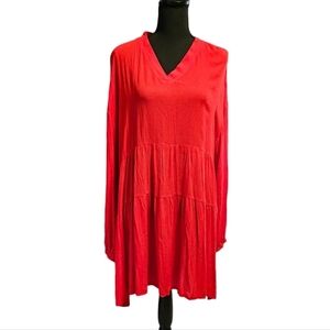 Tees2urdoor Rosie Tiered Ruffle Dress Red 100% Rayon V-neck Size M